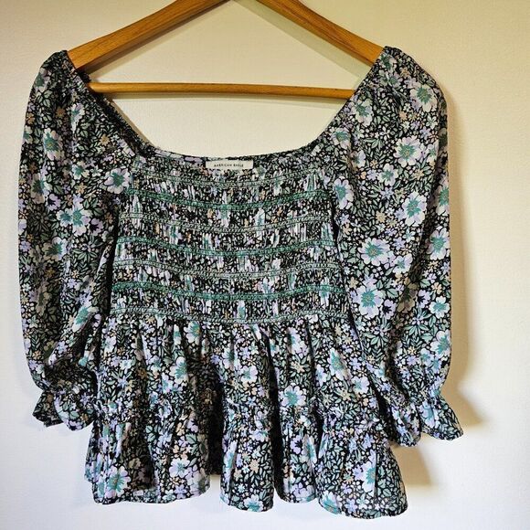 EUC AMERICAN EAGLE OUTFITTERS FLORAL SMOCKED BABY DOLL TOP SIZE XS - Picture 1 of 16